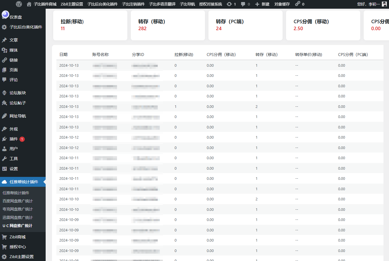 WordPress任推帮网盘拉新数据统计插件 WordPress任推帮网盘拉新数据统计插件