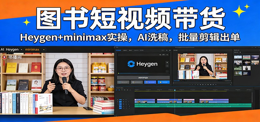 图书短视频带货:Heygen+minimax实操,AI洗稿 ,批量剪辑出单 图书短视频带货:Heygen+minimax实操,AI洗稿 ,批量剪辑出单