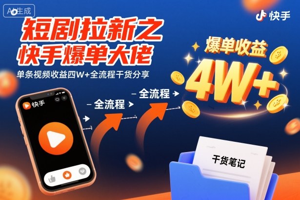 短剧拉新之快手爆单大佬单条视频收益四W+全流程干货分享 短剧拉新之快手爆单大佬单条视频收益四W+全流程干货分享