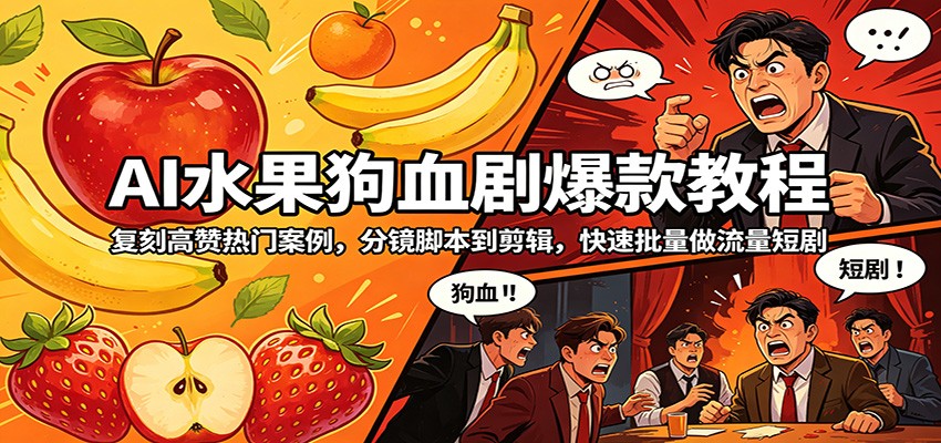 AI水果狗血剧爆款教程:复刻高赞热门案例,分镜脚本到剪辑,快速批量做流量短剧 AI水果狗血剧爆款教程:复刻高赞热门案例,分镜脚本到剪辑,快速批量做流量短剧