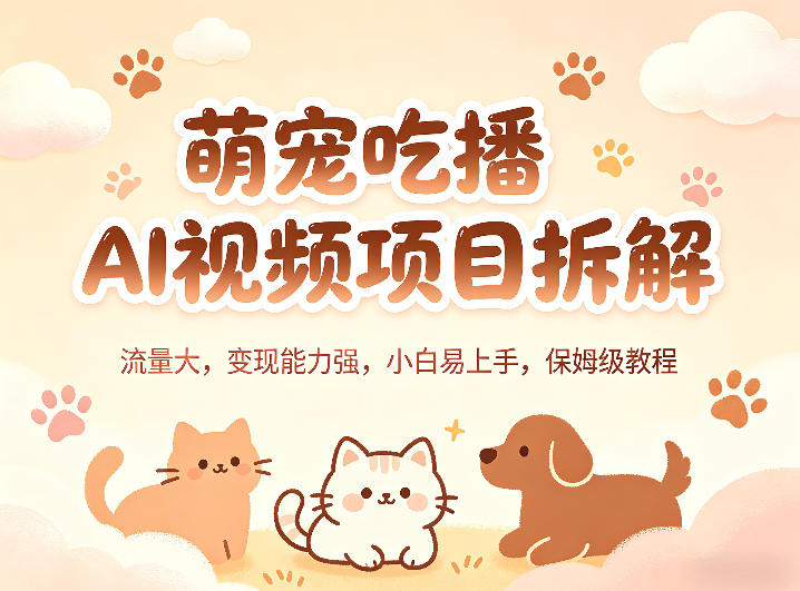 萌宠吃播AI视频项目拆解,流量大,变现能力强,小白易上手,保姆级教程 萌宠吃播AI视频项目拆解,流量大,变现能力强,小白易上手,保姆级教程