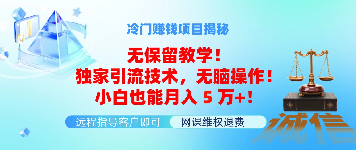 (11864期)冷门赚钱项目无保留教学!独家引流技术,无脑操作!小白也能月入5万+! (11864期)冷门赚钱项目无保留教学!独家引流技术,无脑操作!小白也能月入5万+!