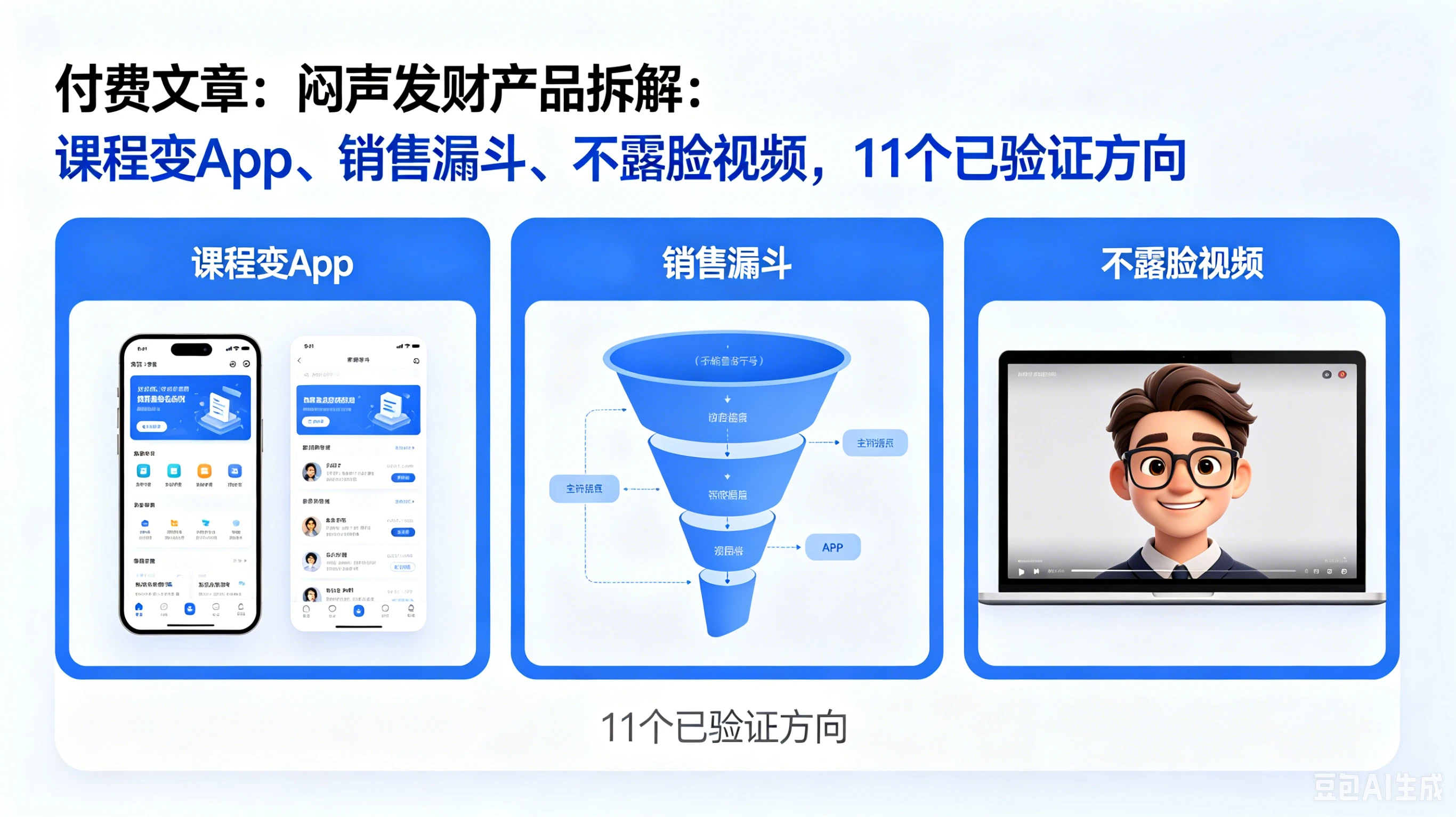 【精】付费文章:闷声发财产品拆解:课程变App、销售漏斗、不露脸视频,11个已验证方向 【精】付费文章:闷声发财产品拆解:课程变App、销售漏斗、不露脸视频,11个已验证方向
