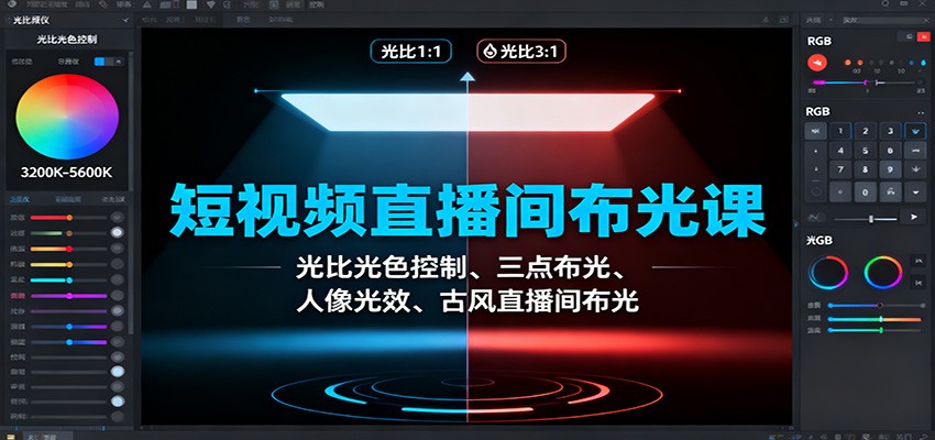 短视频直播间布光课:光比光色控制、三点布光、人像光效、古风直播间布光 短视频直播间布光课:光比光色控制、三点布光、人像光效、古风直播间布光