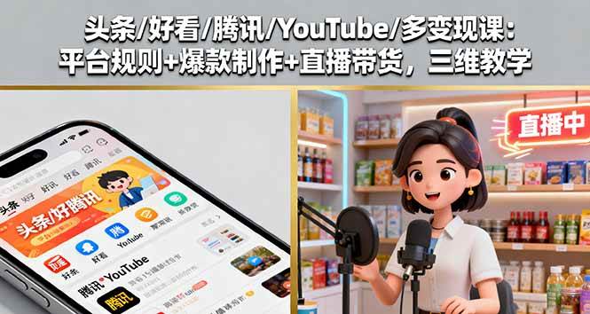 (16147期)头条/好看/腾讯/YouTube/多变现课:平台规则+爆款制作+直播带货,三维教学 (16147期)头条/好看/腾讯/YouTube/多变现课:平台规则+爆款制作+直播带货,三维教学