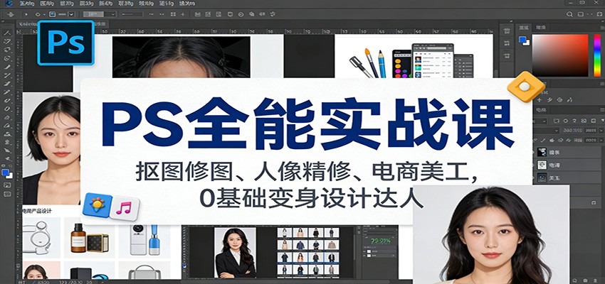 PS全能实战课:抠图修图、人像精修、电商美工,0基础变身设计达人 PS全能实战课:抠图修图、人像精修、电商美工,0基础变身设计达人