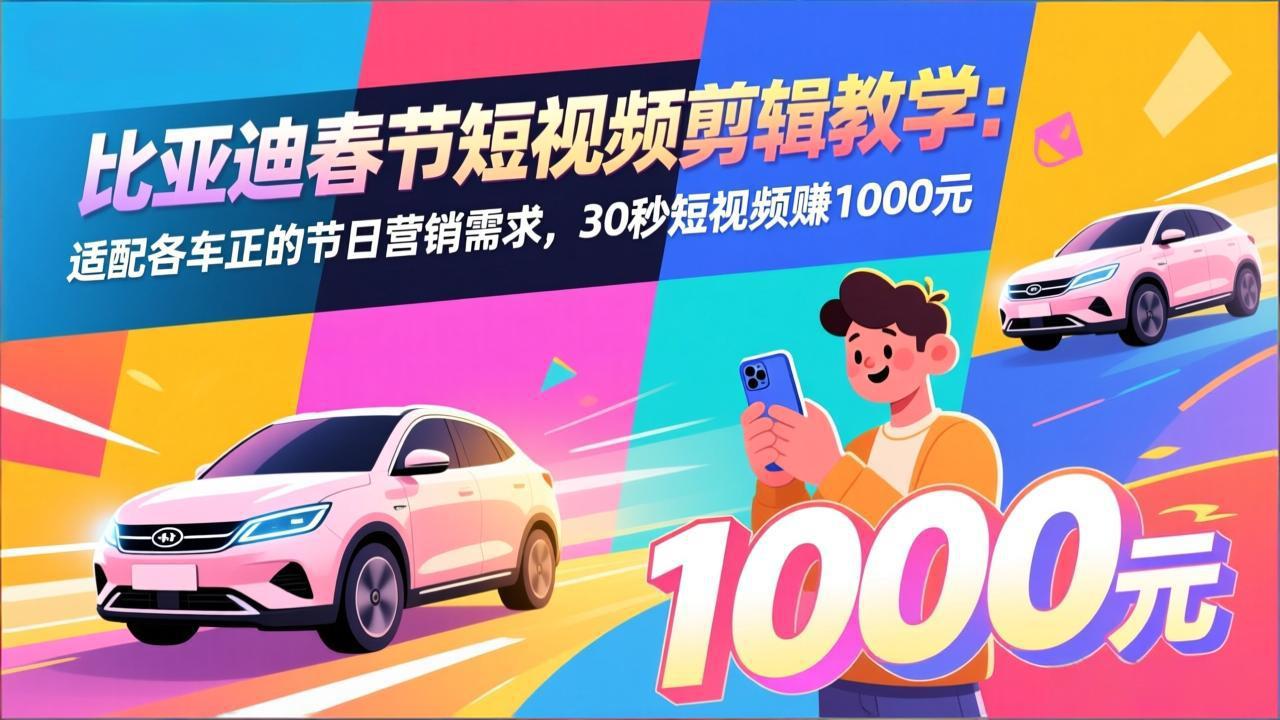 比亚迪春节短视频剪辑教学:适配各车企的节日营销需求,30秒短视频赚1000元 比亚迪春节短视频剪辑教学:适配各车企的节日营销需求,30秒短视频赚1000元