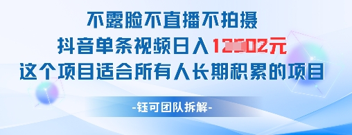 不露脸不直播不拍摄抖音单条视频日入1k+这个项目适合所有人长期积累的项目 不露脸不直播不拍摄抖音单条视频日入1k+这个项目适合所有人长期积累的项目