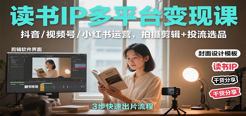 读书IP多平台变现课：抖音/视频号/小红书运营，拍摄剪辑+投流选品-知行客
