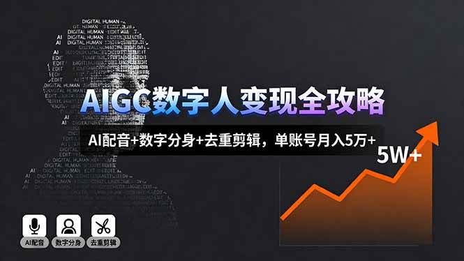 （16143期）AIGC数字人变现全攻略，AI配音+数字分身+去重剪辑，单账号月入5万+-知行客