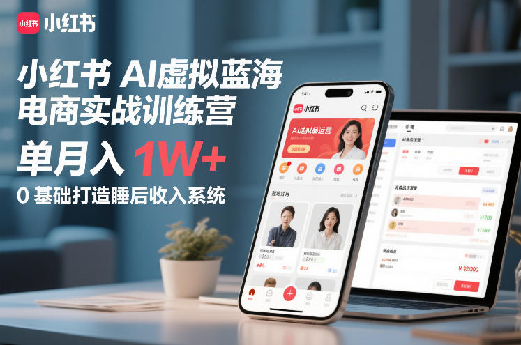 小红书AI虚拟蓝海电商实战训练营，单月入1W+，0基础打造睡后收入系统（更新）-知行客