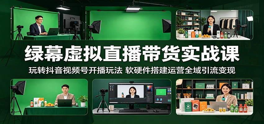 绿幕虚拟直播带货实战课：玩转抖音视频号开播玩法，软硬件搭建运营全域引流变现-知行客