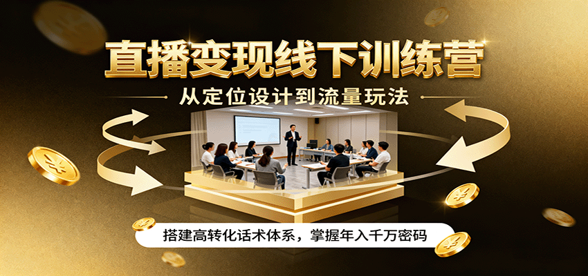 直播变现线下训练营，从定位设计到流量玩法，搭建高转化话术体系，掌握年入千万密码-知行客