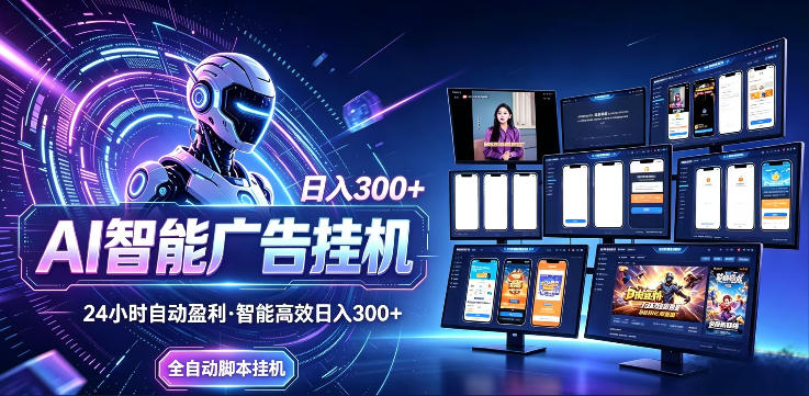AI智能广告挂G项目，无需人工，单机稳定日入200+，可矩阵放大，24小时不间断刷广告賺收益【揭秘】-知行客