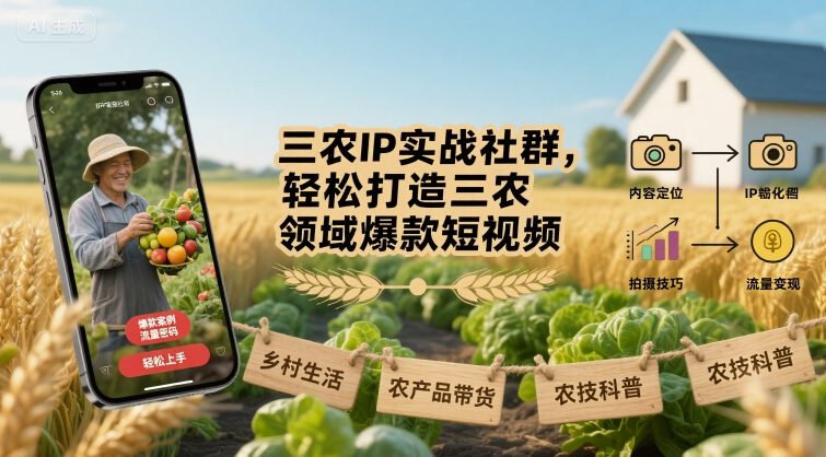 【精】三农IP实战社群，轻松打造三农领域爆款短视频-知行客