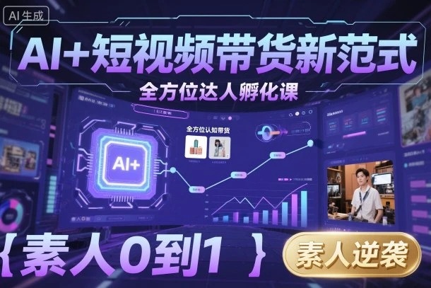 AI+短视频带货新范式全方位达人孵化课，素人也可以从0到1，全方位认知短视频带货 | 资源下载 - 知行客-知行客
