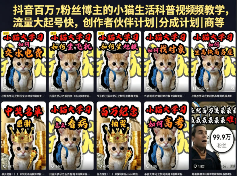 抖音百万粉丝博主小猫生活科普视频教学：零基础剪辑入门，快速起号变现副业-知行客
