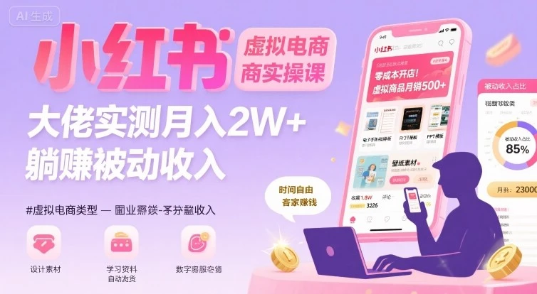 【精】小红书虚拟电商，大佬实测月入2W+，实现被动收入-知行客