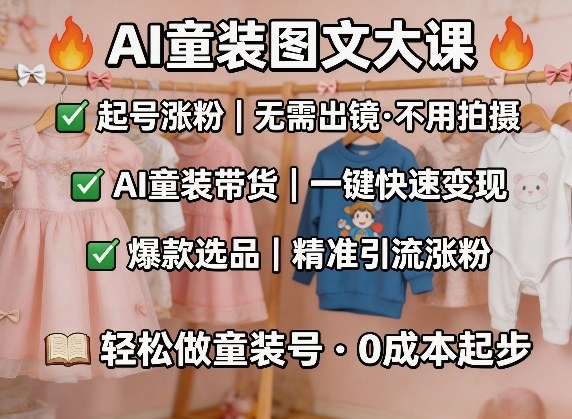 AI童装图文剪辑，某社群童装图文大课，起号涨粉、AI童装带货、爆款选品，无需出镜和拍摄-知行客