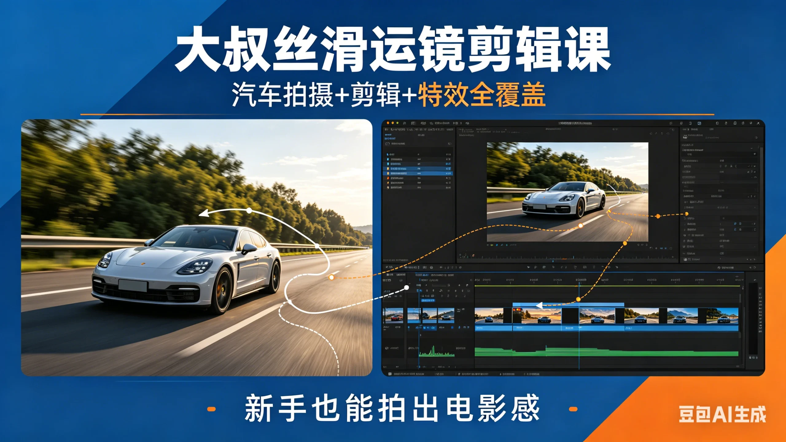 【精】大叔丝滑运镜剪辑课，汽车拍摄+剪辑+特效全覆盖，新手也能拍出电影感-知行客