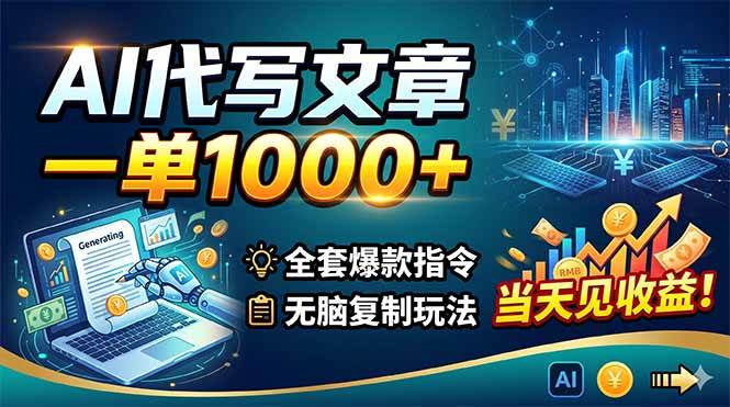 （18575期）AI代写文章，一单1000+，全套爆款指令+无脑复制玩法，当天见收益！-知行客