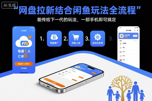 网盘拉新结合闲鱼玩法全流程，能传给下一代的玩法，一部手机即可搞定（附入口渠道以及实操教程）-知行客