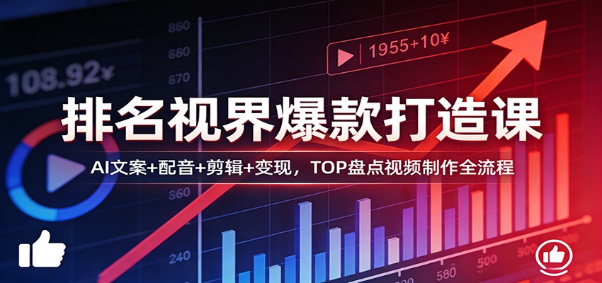 排名视界爆款打造课：AI文案+配音+剪辑+变现，TOP盘点视频制作全流程-知行客