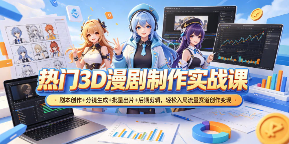 热门3D漫剧制作实战课，剧本创作+分镜生成+批量出片+后期剪辑，轻松入局流量赛道创作变现-知行客