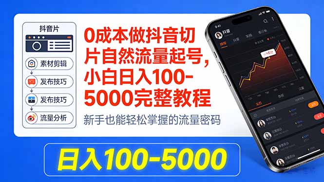 0成本做抖音切片自然流量起号，小白日入100-5000完整教程 | 资源下载 - 知行客-知行客