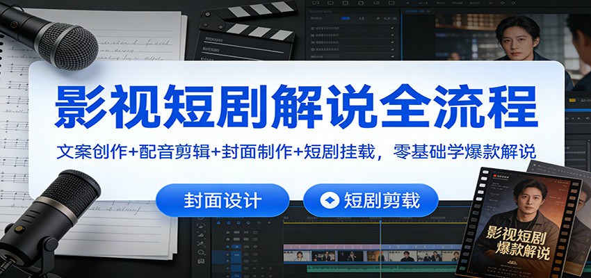 影视短剧解说全流程：文案创作+配音剪辑+封面制作+短剧挂载，零基础学爆款解说-知行客