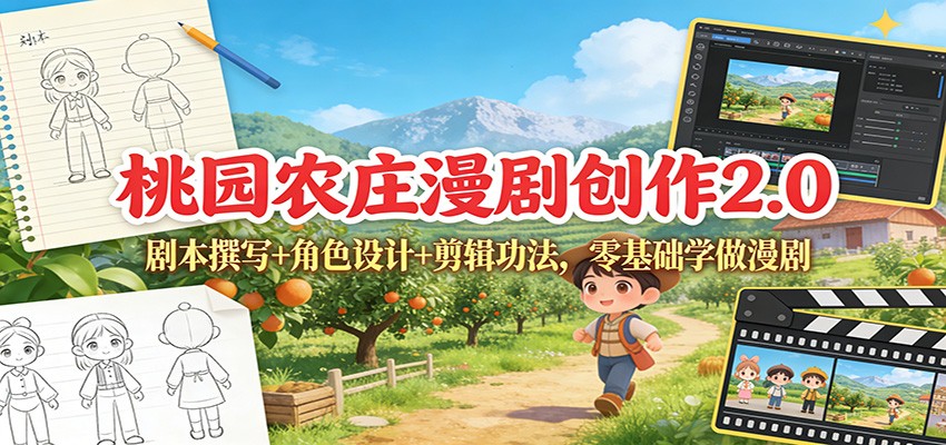 桃园农庄漫剧创作2.0：剧本撰写+角色设计+剪辑功法，零基础学做漫剧-知行客