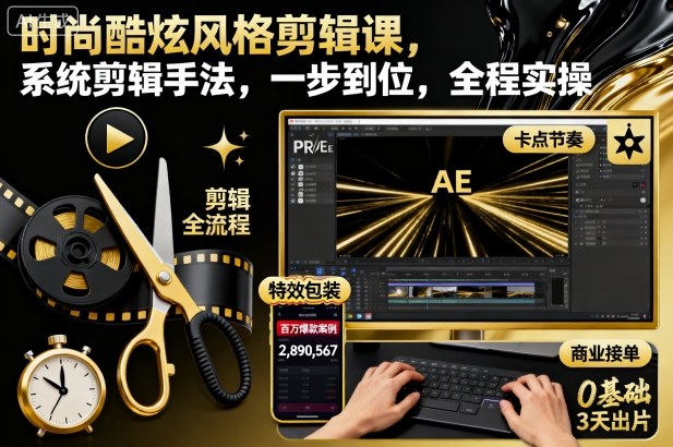 时尚酷炫风格剪辑课，系统剪辑手法，一步到位，全程实操-知行客