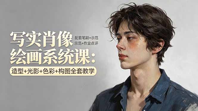 写实肖像绘画系统课：造型+光影+色彩+构图全套教学，配套笔刷+示范+作业点评-知行客