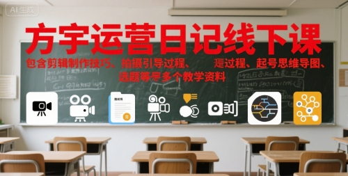 方宇运营日记线下课，包含剪辑制作技巧、拍摄引导过程、起号思维导图、选题等多个教学资料-知行客