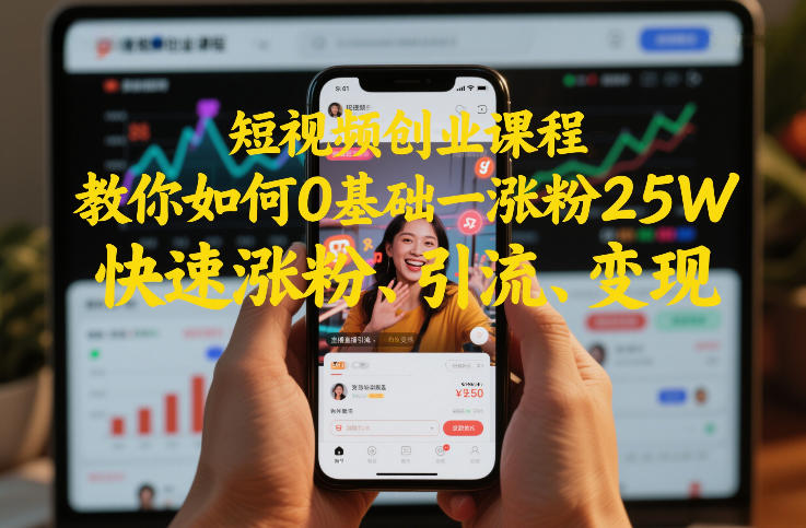 短视频创业课程，教你如何0基础一天涨粉25W，快速涨粉、引流、变现-知行客