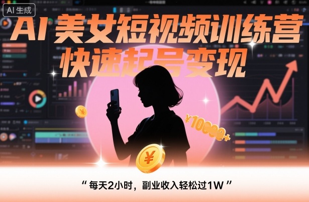 AI美女短视频训练营，快速起号变现，每天2小时，副业收入轻松过1W-知行客