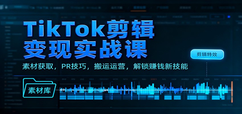 TikTok剪辑变现实战课：素材获取，PR技巧，搬运运营，解锁赚钱新技能-知行客