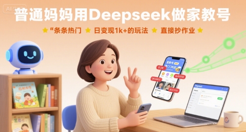 普通妈妈用Deepseek做家教号，条条热门，日变现1k+的玩法，直接抄作业-知行客