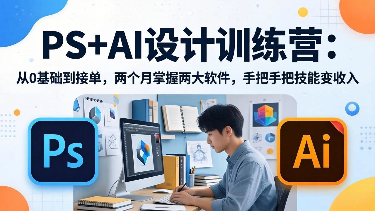 【精】PS+AI设计训练营：从0基础到接单，两个月掌握两大软件，手把手把技能变收入-知行客