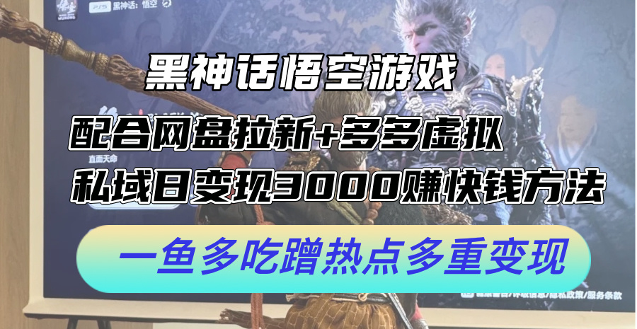 （12316期）黑神话悟空游戏配合网盘拉新+多多虚拟+私域日变现3000+赚快钱方法。…-知行客