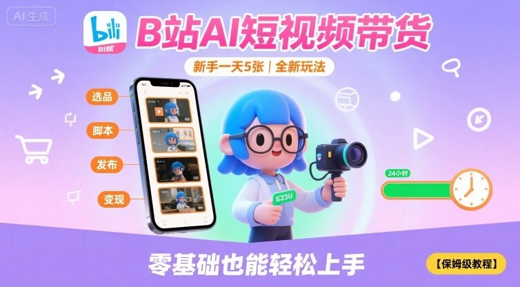 B站AI短视频带货，新手一天5张，全新玩法【保姆级教程】-知行客