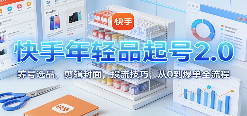快手年轻品起号2.0：养号选品，剪辑封面，投流技巧，从0到爆单全流程-知行客