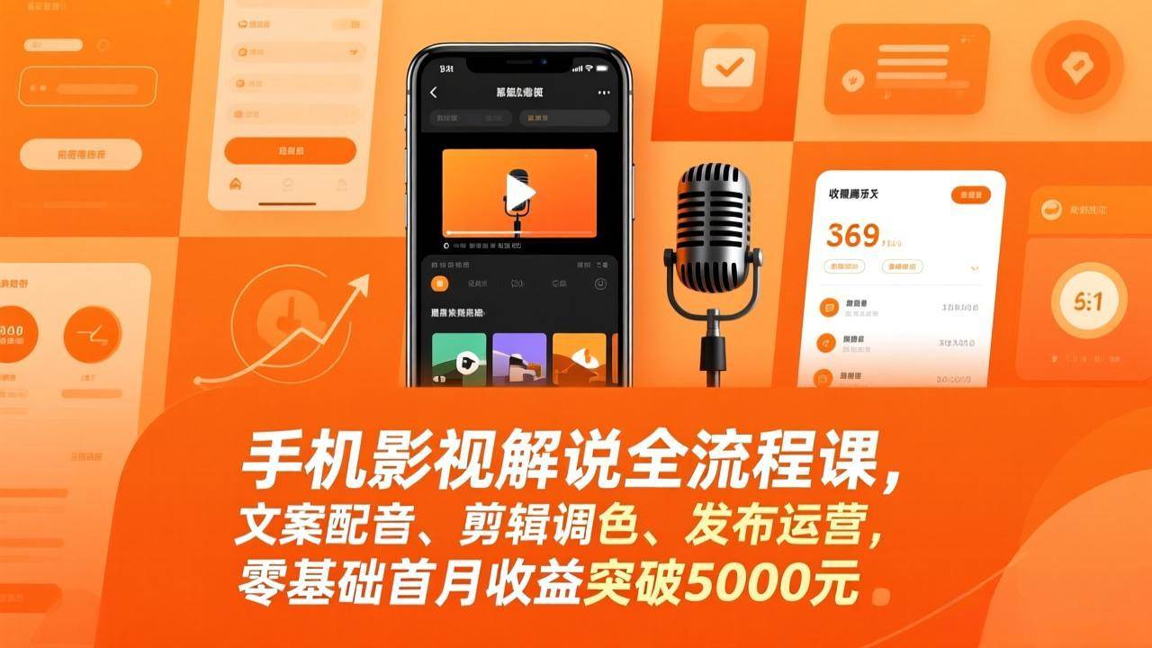 （17391期）手机影视解说全流程课，文案配音、剪辑调色、发布运营，零基础首月收益突破5000元-知行客