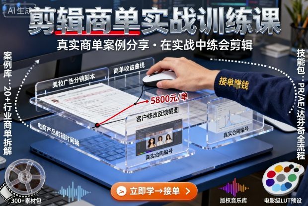 剪辑商单实战训练课，真实商单案例分享，在实战中练会剪辑-知行客