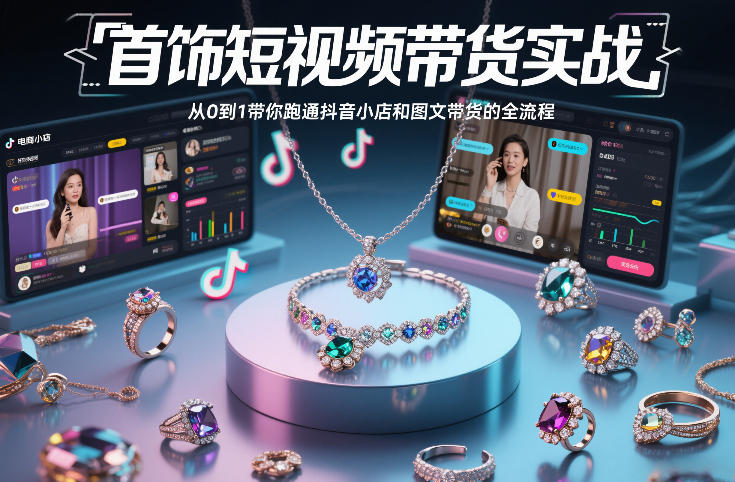 【精】首饰短视频带货实战，从0到1带你跑通抖音小店和图文带货的全流程-知行客