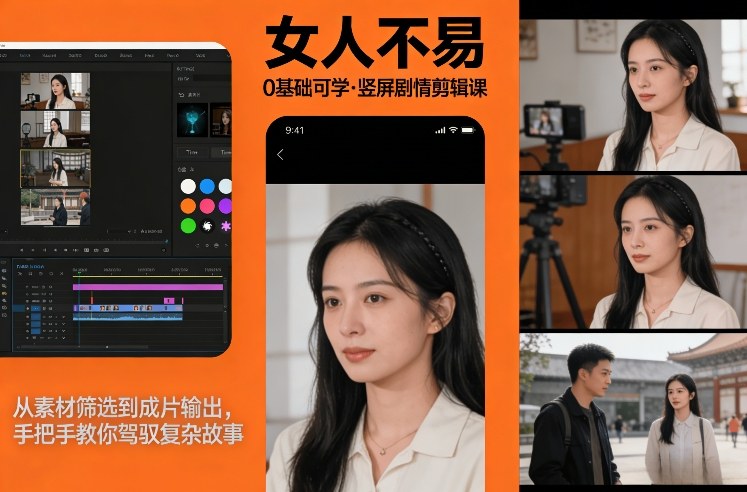 0基础可学！《女人不易》竖屏剧情剪辑课，从素材筛选到成片输出，手把手教你驾驭复杂故事-知行客