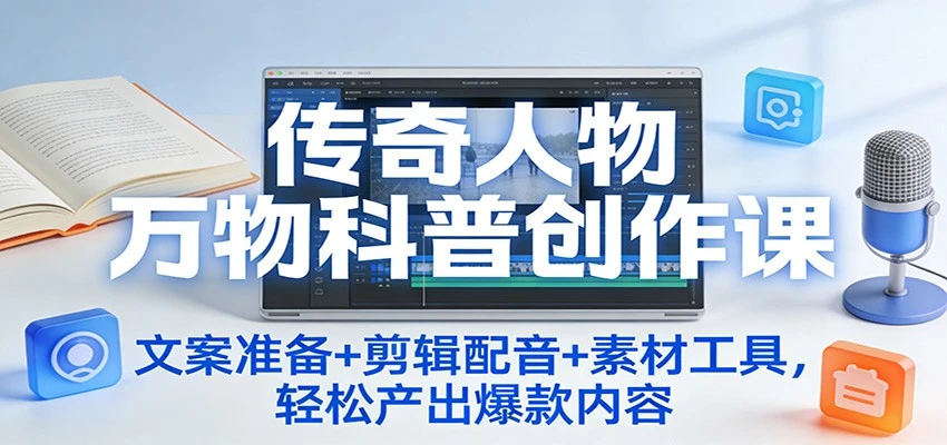 传奇人物万物科普创作课：文案准备+剪辑配音+素材工具，轻松产出爆款内容-知行客