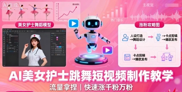 AI美女护士跳舞短视频制作教学，流量拿捏，快速涨千粉万粉【提示词+视频教程】-知行客