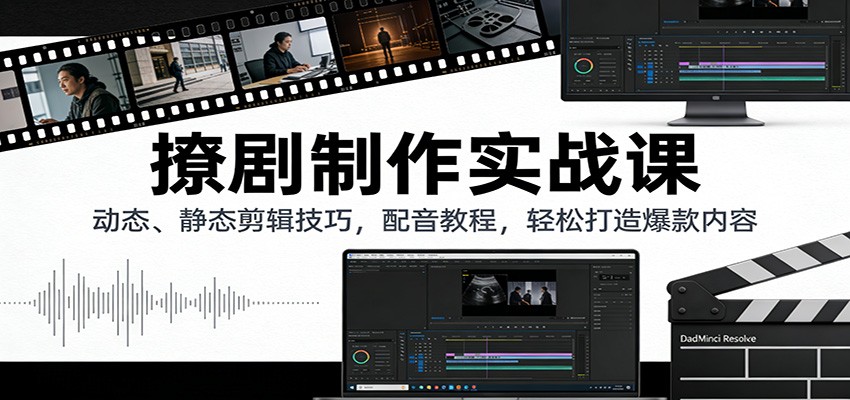 撩剧制作实战课：动态、静态剪辑技巧，配音教程，轻松打造爆款内容-知行客