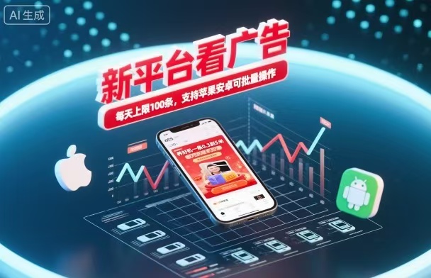 新台看广告,养好机一条5毛到5块,单机日入30到100,支持苹果安卓,可批量操作。 | 资源下载 - 知行客-知行客